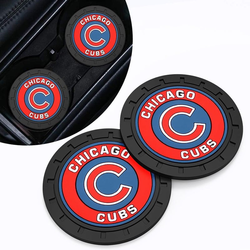 WiiFiive Car Cup Holder Coasters for Chicago Cubs Baseball Fans, Cubs Car Coasters for Cup Holder Insert Silicone Non-Slip - Image 1